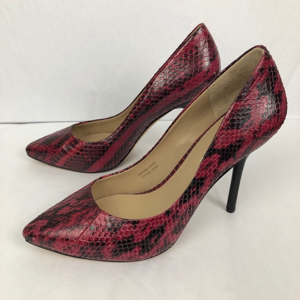NEW Via Spiga Snake Embossed Leather Pointed Toe Pumps in Red